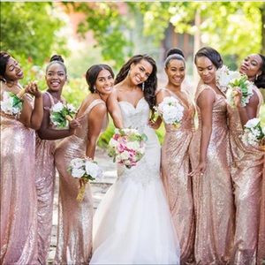 David's Bridal Rose Gold Sequin Prom Dresses